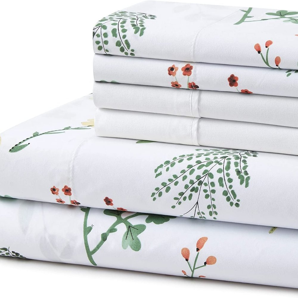 6PC Super Soft Sheet Wrinkle Free Deep Pocket 4 Pillowcases 1 Flat 1 Fitted